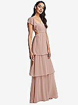 Side View Thumbnail - Toasted Sugar Flutter Sleeve Cutout Tie-Back Maxi Dress with Tiered Ruffle Skirt