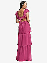 Rear View Thumbnail - Tea Rose Flutter Sleeve Cutout Tie-Back Maxi Dress with Tiered Ruffle Skirt