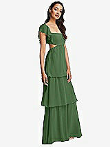 Side View Thumbnail - Vineyard Green Flutter Sleeve Cutout Tie-Back Maxi Dress with Tiered Ruffle Skirt