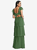 Rear View Thumbnail - Vineyard Green Flutter Sleeve Cutout Tie-Back Maxi Dress with Tiered Ruffle Skirt