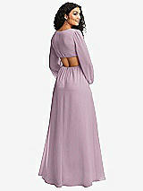 Rear View Thumbnail - Suede Rose Long Puff Sleeve Cutout Waist Chiffon Maxi Dress 