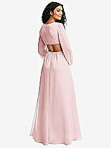 Rear View Thumbnail - Ballet Pink Long Puff Sleeve Cutout Waist Chiffon Maxi Dress 