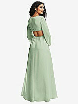 Rear View Thumbnail - Celadon Long Puff Sleeve Cutout Waist Chiffon Maxi Dress 
