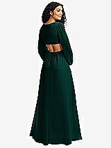 Rear View Thumbnail - Evergreen Long Puff Sleeve Cutout Waist Chiffon Maxi Dress 