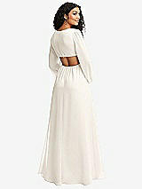 Rear View Thumbnail - Ivory Long Puff Sleeve Cutout Waist Chiffon Maxi Dress 