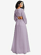 Rear View Thumbnail - Lilac Haze Long Puff Sleeve Cutout Waist Chiffon Maxi Dress 