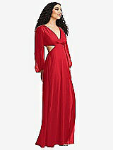 Side View Thumbnail - Parisian Red Long Puff Sleeve Cutout Waist Chiffon Maxi Dress 