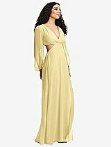 Side View Thumbnail - Pale Yellow Long Puff Sleeve Cutout Waist Chiffon Maxi Dress 