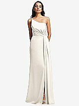 Front View Thumbnail - Ivory One-Shoulder Draped Skirt Satin Trumpet Gown