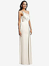 Side View Thumbnail - Ivory One-Shoulder Draped Skirt Satin Trumpet Gown