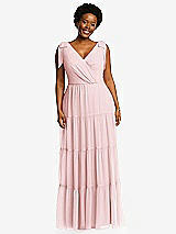 Alt View 1 Thumbnail - Ballet Pink Bow-Shoulder Faux Wrap Maxi Dress with Tiered Skirt