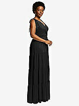 Alt View 2 Thumbnail - Black Bow-Shoulder Faux Wrap Maxi Dress with Tiered Skirt