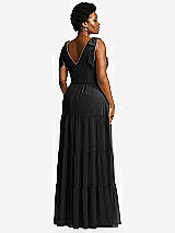 Alt View 3 Thumbnail - Black Bow-Shoulder Faux Wrap Maxi Dress with Tiered Skirt