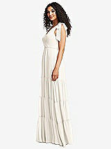 Side View Thumbnail - Ivory Bow-Shoulder Faux Wrap Maxi Dress with Tiered Skirt