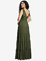 Rear View Thumbnail - Olive Green Bow-Shoulder Faux Wrap Maxi Dress with Tiered Skirt