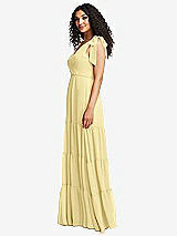 Side View Thumbnail - Pale Yellow Bow-Shoulder Faux Wrap Maxi Dress with Tiered Skirt