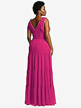 Alt View 3 Thumbnail - Think Pink Bow-Shoulder Faux Wrap Maxi Dress with Tiered Skirt