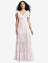 Front View Thumbnail - Watercolor Print Bow-Shoulder Faux Wrap Maxi Dress with Tiered Skirt