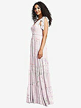 Side View Thumbnail - Watercolor Print Bow-Shoulder Faux Wrap Maxi Dress with Tiered Skirt