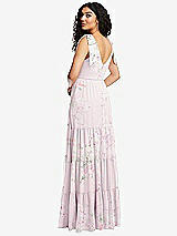 Rear View Thumbnail - Watercolor Print Bow-Shoulder Faux Wrap Maxi Dress with Tiered Skirt