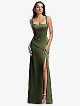 Front View Thumbnail - Olive Green Lace Up Tie-Back Corset Maxi Dress with Front Slit