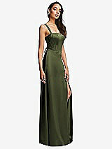 Side View Thumbnail - Olive Green Lace Up Tie-Back Corset Maxi Dress with Front Slit
