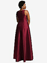 Alt View 3 Thumbnail - Burgundy Boned Corset Closed-Back Satin Gown with Full Skirt and Pockets