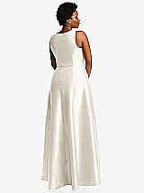 Alt View 3 Thumbnail - Ivory Boned Corset Closed-Back Satin Gown with Full Skirt and Pockets