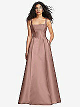 Front View Thumbnail - Neu Nude Boned Corset Closed-Back Satin Gown with Full Skirt and Pockets