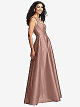 Side View Thumbnail - Neu Nude Boned Corset Closed-Back Satin Gown with Full Skirt and Pockets