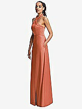 Side View Thumbnail - Terracotta Copper Shawl Collar Open-Back Halter Maxi Dress with Pockets
