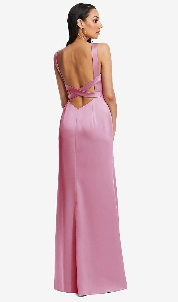 Back View - Powder Pink Framed Bodice Criss Criss Open Back A-Line Maxi Dress