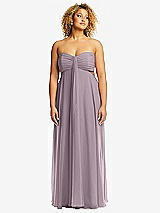Front View Thumbnail - Lilac Dusk Strapless Empire Waist Cutout Maxi Dress with Covered Button Detail
