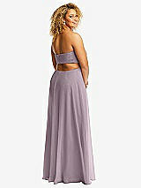Rear View Thumbnail - Lilac Dusk Strapless Empire Waist Cutout Maxi Dress with Covered Button Detail