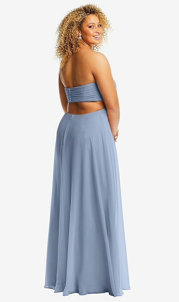 Back View - Cloudy Strapless Empire Waist Cutout Maxi Dress with Covered Button Detail
