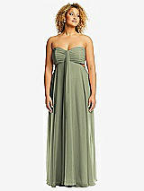 Front View Thumbnail - Sage Strapless Empire Waist Cutout Maxi Dress with Covered Button Detail