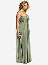 Side View Thumbnail - Sage Strapless Empire Waist Cutout Maxi Dress with Covered Button Detail