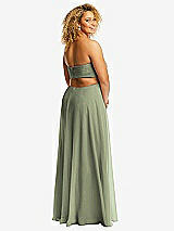 Rear View Thumbnail - Sage Strapless Empire Waist Cutout Maxi Dress with Covered Button Detail