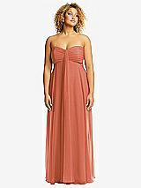 Front View Thumbnail - Terracotta Copper Strapless Empire Waist Cutout Maxi Dress with Covered Button Detail
