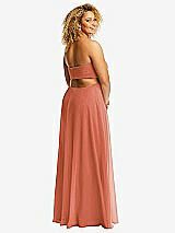 Rear View Thumbnail - Terracotta Copper Strapless Empire Waist Cutout Maxi Dress with Covered Button Detail