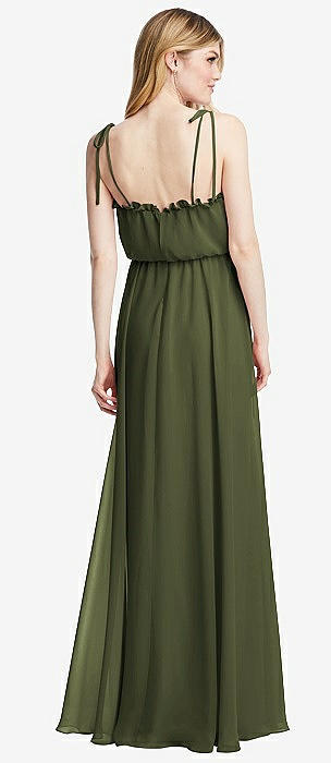 Lace Up Tie-back Corset Maxi Bridesmaid Dress With Front Slit In Olive  Green