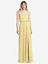Front View Thumbnail - Pale Yellow Skinny Tie-Shoulder Ruffle-Trimmed Blouson Maxi Dress