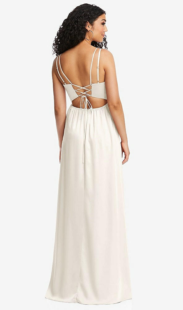 Back View - Ivory Dual Strap V-Neck Lace-Up Open-Back Maxi Dress