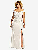 Alt View 1 Thumbnail - Ivory Cuffed Off-the-Shoulder Pleated Faux Wrap Maxi Dress
