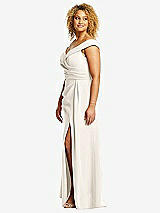Alt View 2 Thumbnail - Ivory Cuffed Off-the-Shoulder Pleated Faux Wrap Maxi Dress