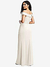 Rear View Thumbnail - Ivory Cuffed Off-the-Shoulder Pleated Faux Wrap Maxi Dress