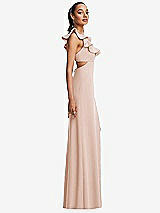 Side View Thumbnail - Cameo Ruffle-Trimmed Neckline Cutout Tie-Back Trumpet Gown