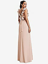 Rear View Thumbnail - Cameo Ruffle-Trimmed Neckline Cutout Tie-Back Trumpet Gown