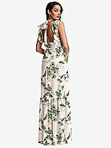 Rear View Thumbnail - Palm Beach Print Tiered Ruffle Plunge Neck Open-Back Maxi Dress with Deep Ruffle Skirt