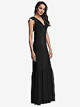 Side View Thumbnail - Black Tiered Ruffle Plunge Neck Open-Back Maxi Dress with Deep Ruffle Skirt